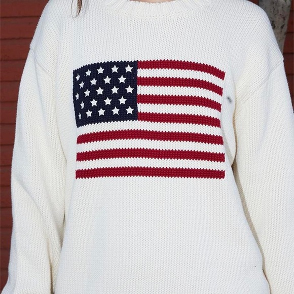 Brandy Melville American Flag Knit Sweater Oversized Pullover White - Picture 8 of 8